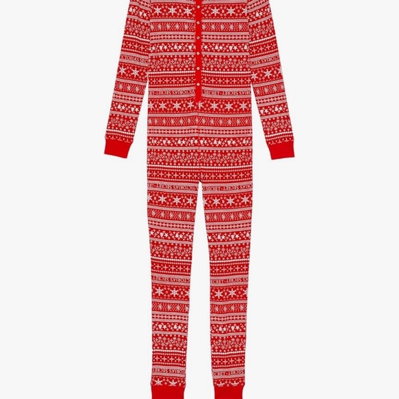 Victoria’s Secret Red Fair Isle Pajama Jumpsuit - Picture 3 of 3